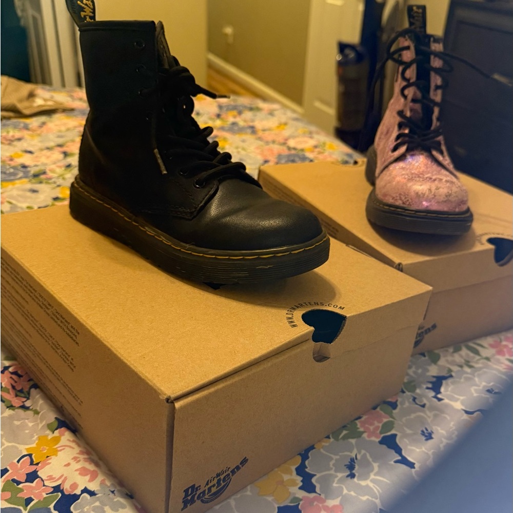 Dr. Martens Black and Pink Lace-Up Boots